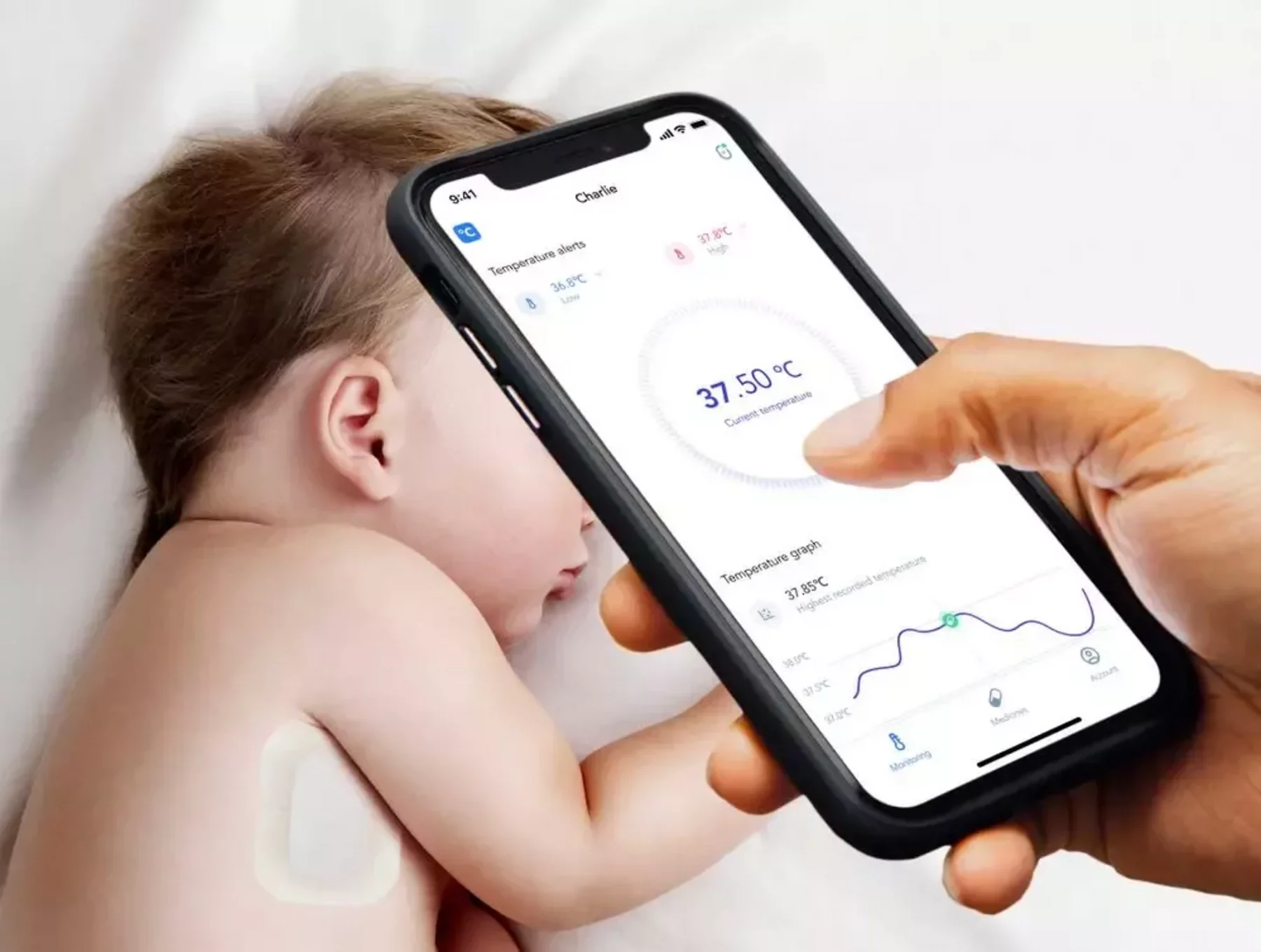 Smart Wearable Thermometer for Kids Body Temperature, Wearable Thermometer + 20 Tapes
