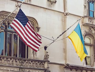 Two flags fly side-by-side at the Ukrainian Institute of America building in Midtown Manhattan.