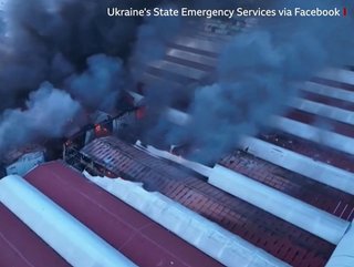 Drone footage of Russian bomb damage to grain facilities in the port of Odesa. Up to 60,000 tonnes of grain destined for China was destroyed, says Kyiv.