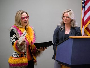 Arizona Senior Senator Kyrsten Sinema (left) with AZDIC President Lynndy Smith. Picture: Acronis SCS