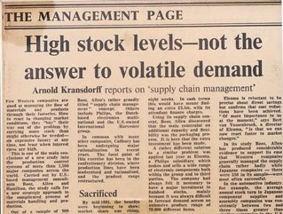 The FT article, published on June 4, 1982, in which Keith Oliver forever changed how we would refer to the business of moving goods around the world. In an interview Arnold Kransdorff, Oliver discussed his new business concept, which he dubbed ‘supply chain management’