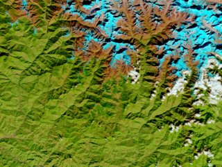 SWIR false color composite of the snow capped Himalayas on November 28, 2022 (Source: NASA IMPACT)