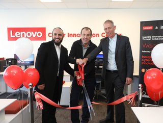 Lenovo Cybersecurity Innovation Centre Ribbon Cutting. From left: Nima Baiati, Executive Director & GM, Commercial Cybersecurity Solutions, Lenovo; Luca Rossi, President of Intelligent Devices Group, Lenovo; Prof. Yuval Elovici, Head of Ben-Gurion University Cyber Security Research Centre.