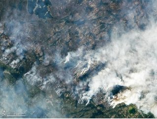 Yellowknife wildfires from space (NASA)