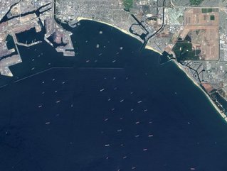Satellite imagery of congestion at the Port of LA, taken in September 2021.
