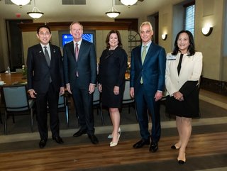 Left to right, Fumio Kishida, Prime Minister of Japan; Brad Smith, Vice Chair and President, Microsoft; Suzanne P. Clark, President and CEO, US Chamber of Commerce; Rahm Emanuel, US Ambassador to Japan; Miki Tsusaka, President, Microsoft Japan. Pic: Microsoft